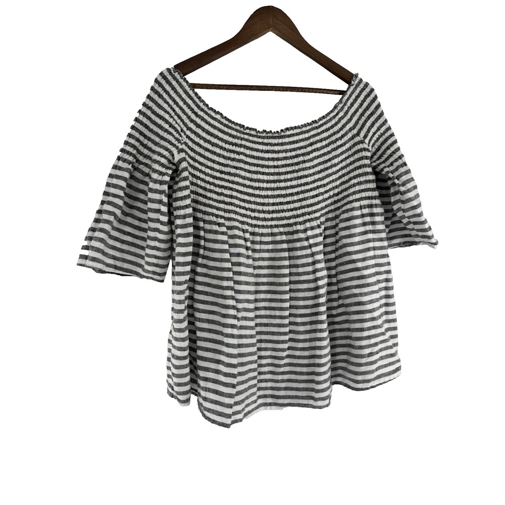 C&C California Gray and White Stripe 100% Linen Top Beachy Boho‎ 3/4th Sleeve XL
